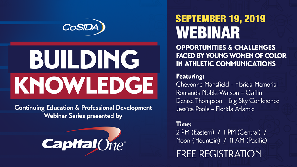 Join Us! September 19 Capital One Webinar: Opportunities and Challenges Faced by Young Women of Color in Athletic Communications